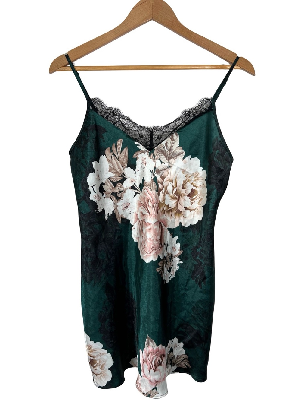 Linea Donatella Slip Dress Nightie Women's Medium Floral Satin Lace Trim